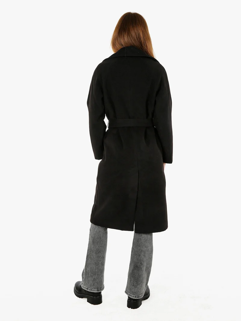 Cappotto lungo da donna a doppiopetto misto lana - nero