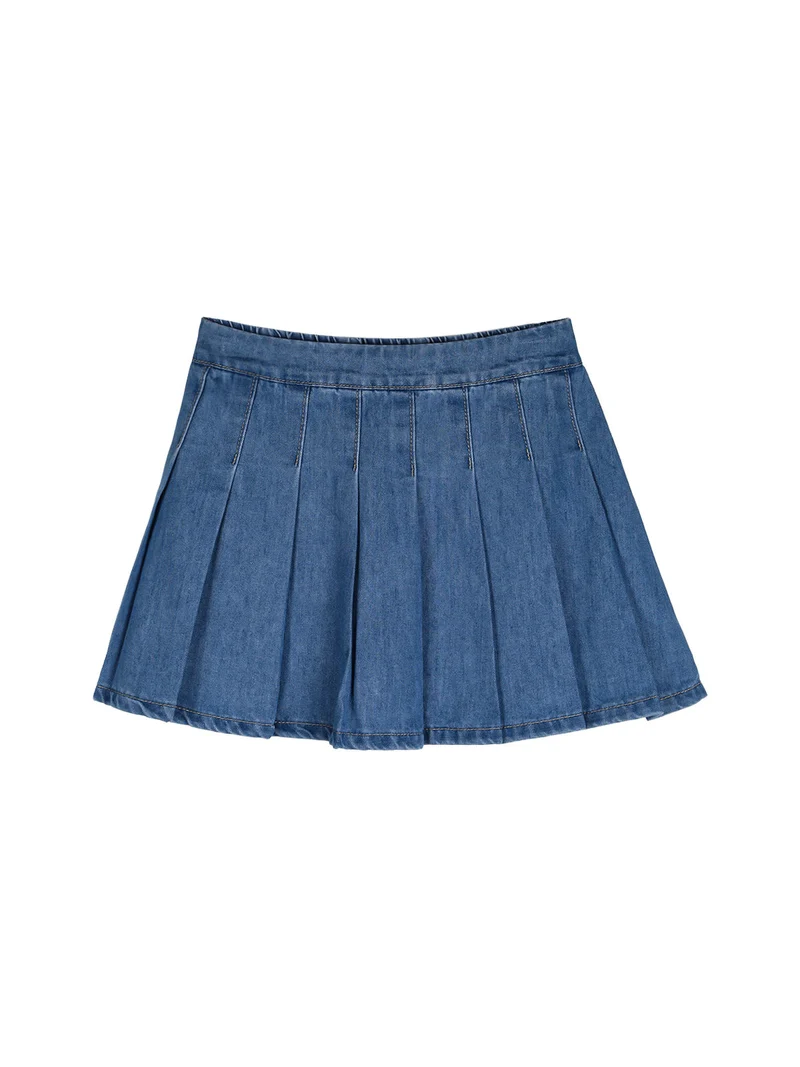 Completo 2 pezzi da bambina con felpa oversize e gonna in jeans - rosa