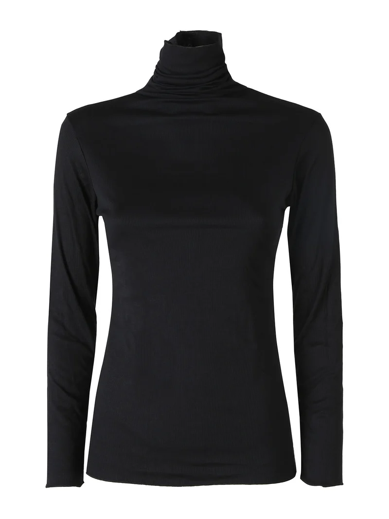 P0736M Dolcevita donna a costine in cashmere - nero