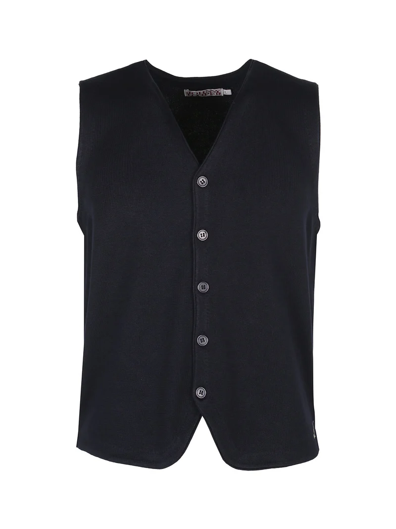 Gilet in maglia da uomo con bottoni - blu scuro