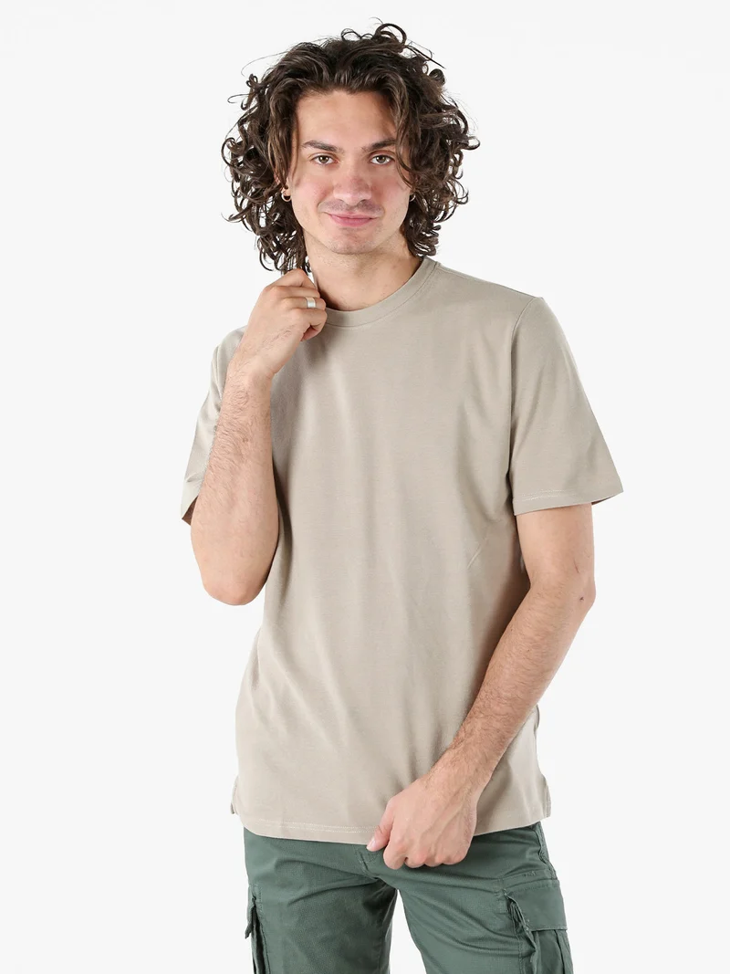 T-shirt girocollo da uomo in cotone - taupe