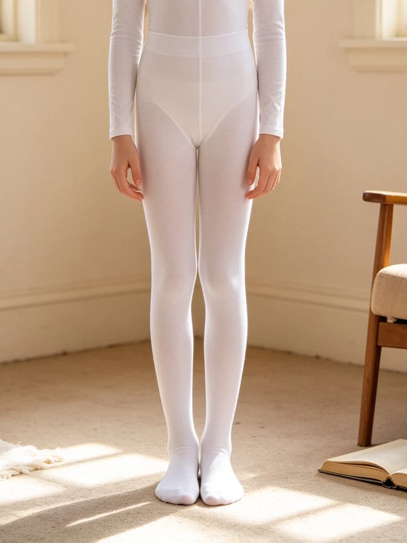 Collant da bambina in maglia caldo cotone - bianco
