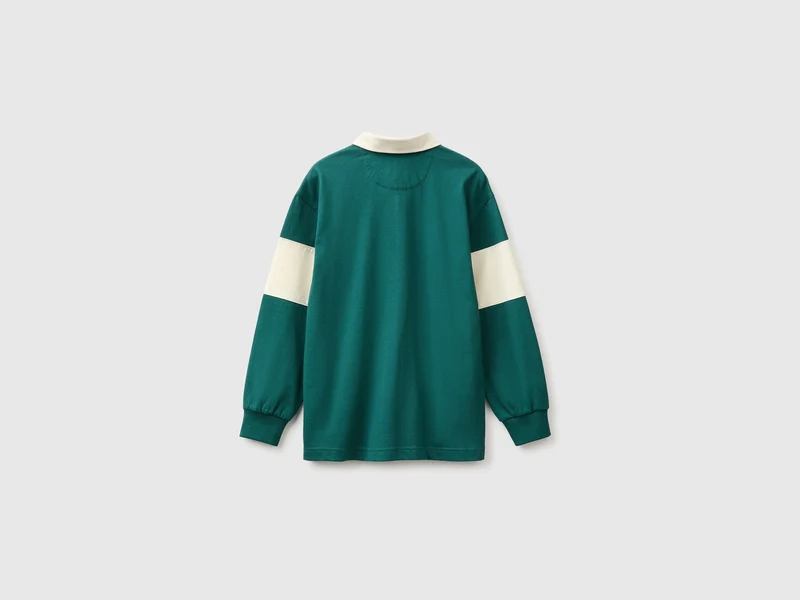 Dunkelgrünes Benetton Rugby-Poloshirt aus Bio-Baumwolle