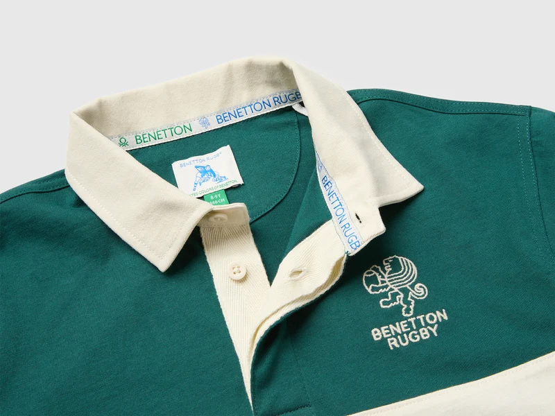 Dunkelgrünes Benetton Rugby-Poloshirt aus Bio-Baumwolle