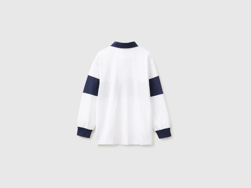 Benetton Rugby Poloshirt in Weiß und Blau aus Bio-Baumwolle
