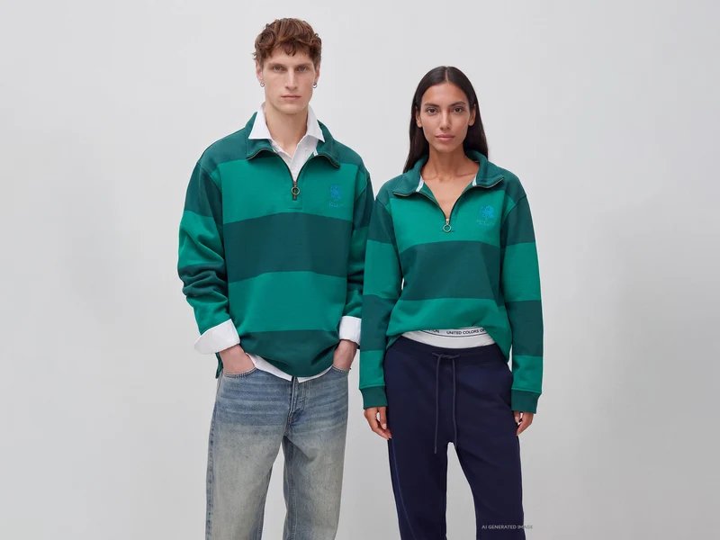 Benetton Rugby-Sweatshirt mit Streifen, 100 % Baumwolle