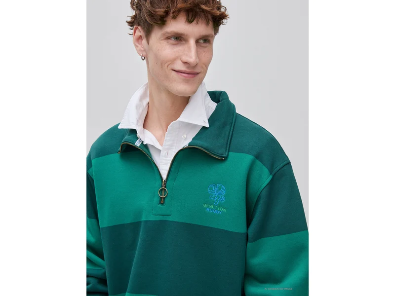Benetton Rugby-Sweatshirt mit Streifen, 100 % Baumwolle