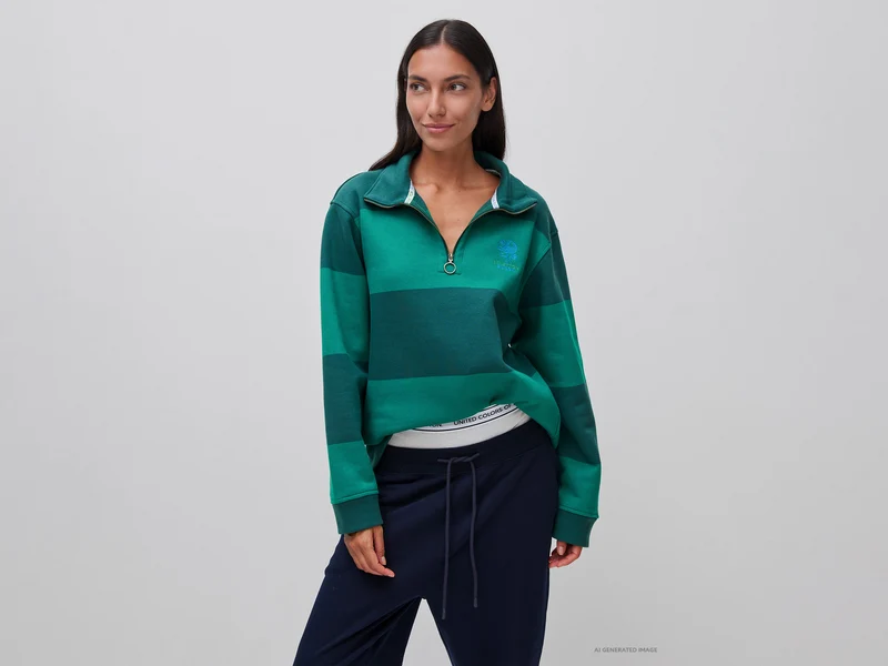 Benetton Rugby-Sweatshirt mit Streifen, 100 % Baumwolle