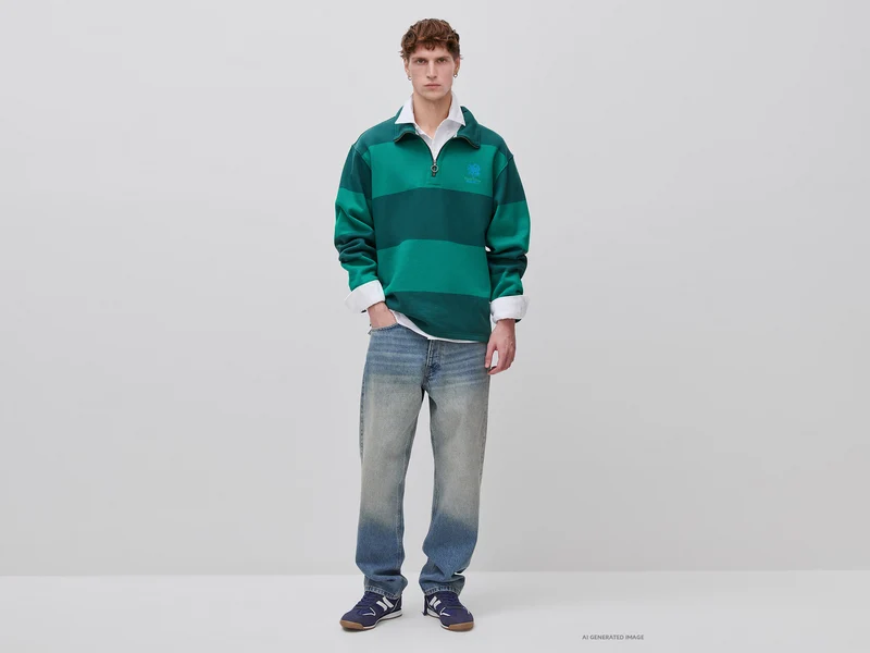 Benetton Rugby-Sweatshirt mit Streifen, 100 % Baumwolle