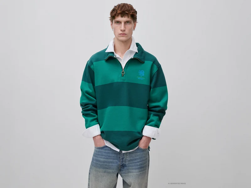 Benetton Rugby-Sweatshirt mit Streifen, 100 % Baumwolle