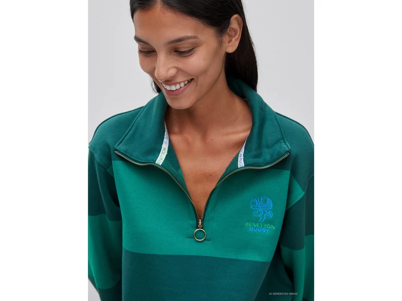 Benetton Rugby-Sweatshirt mit Streifen, 100 % Baumwolle