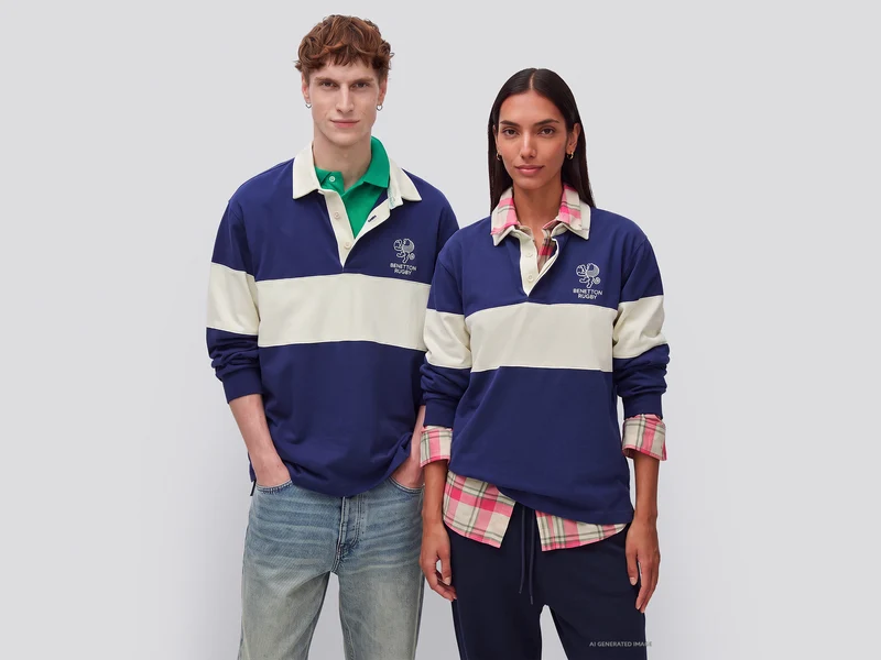 Benetton Rugby Poloshirt, dunkelblau, 100 % Baumwolle