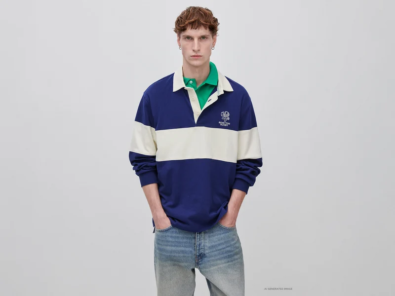 Benetton Rugby Poloshirt, dunkelblau, 100 % Baumwolle