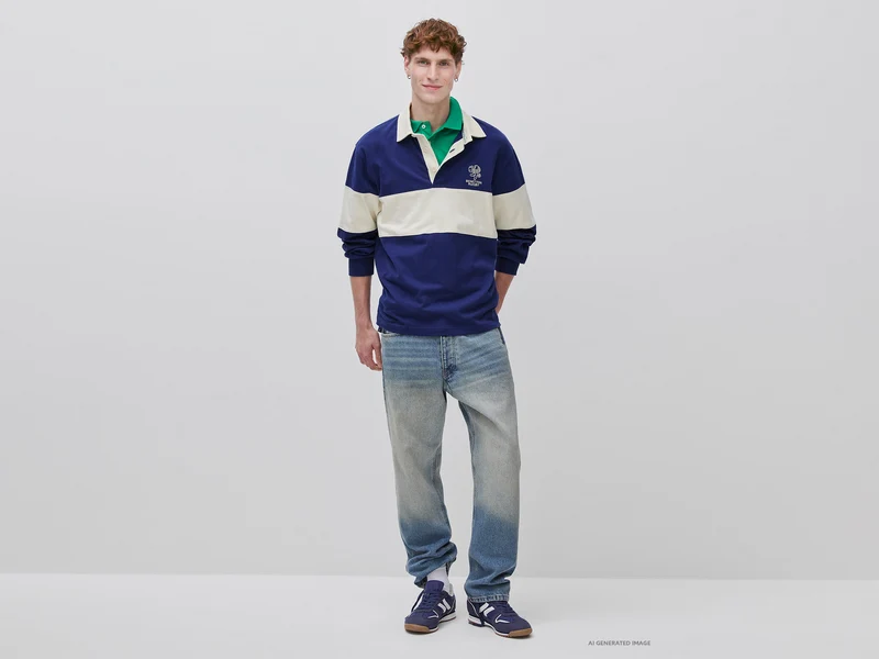 Benetton Rugby Poloshirt, dunkelblau, 100 % Baumwolle