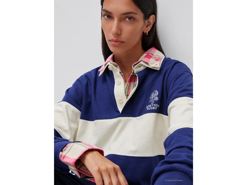 Benetton Rugby Poloshirt, dunkelblau, 100 % Baumwolle
