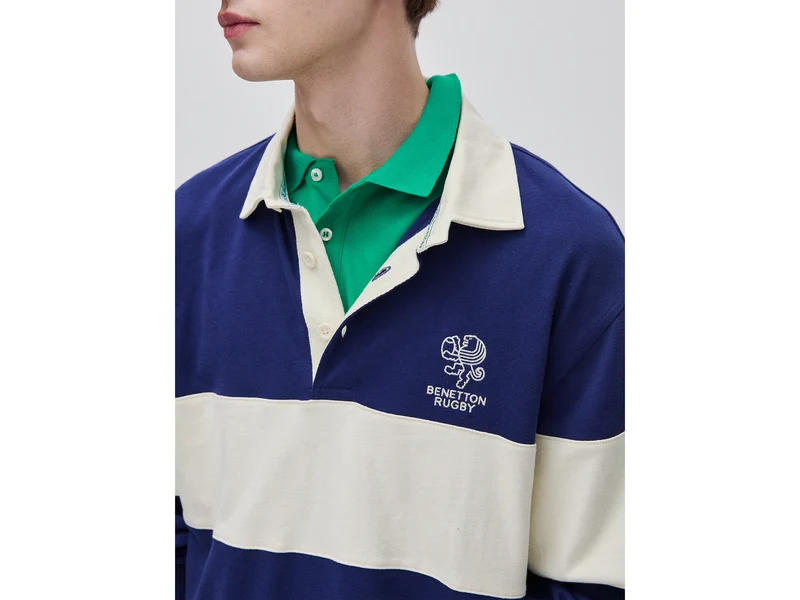 Benetton Rugby Poloshirt, dunkelblau, 100 % Baumwolle
