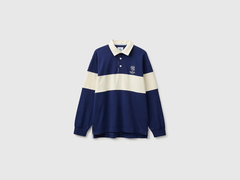 Benetton Rugby Poloshirt, dunkelblau, 100 % Baumwolle