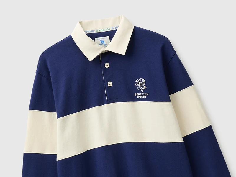 Benetton Rugby Poloshirt, dunkelblau, 100 % Baumwolle