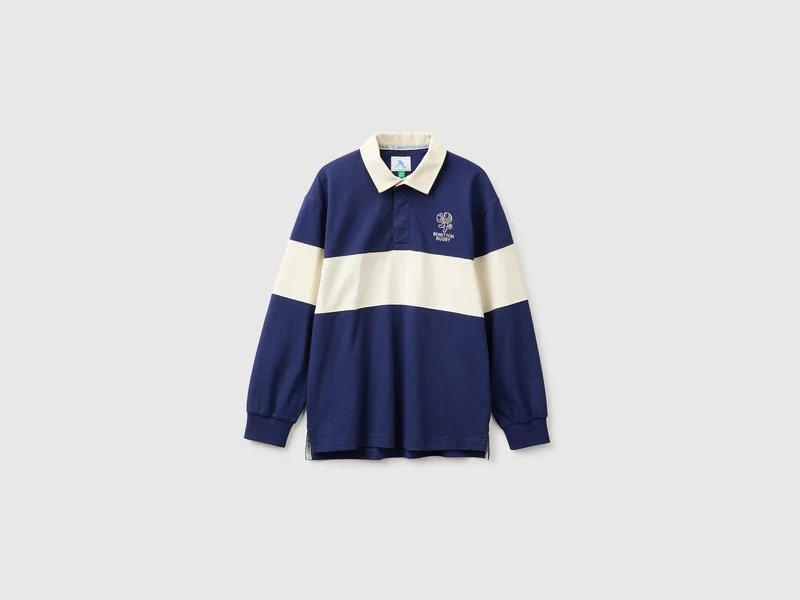 Dunkelblaues Benetton Rugby-Poloshirt aus Bio-Baumwolle