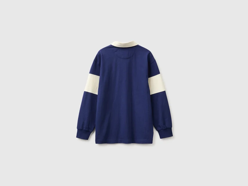 Dunkelblaues Benetton Rugby-Poloshirt aus Bio-Baumwolle
