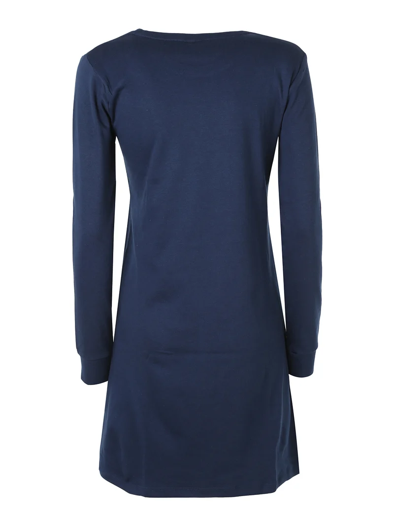 Camicia da notte a maniche lunghe da donna in cotone interlock - blu scuro