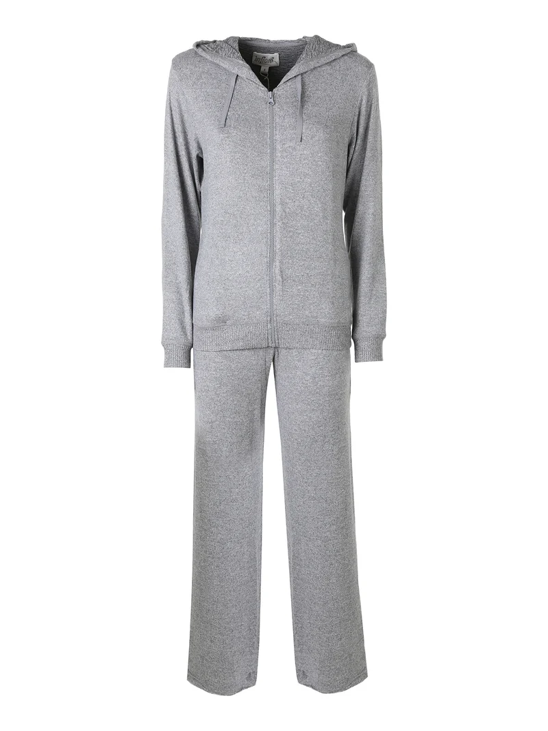LOUNGE Completo tuta donna in maglia full zip con cappuccio - grigio