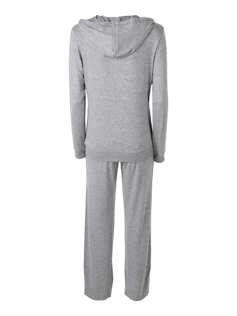 LOUNGE Completo tuta donna in maglia full zip con cappuccio - grigio