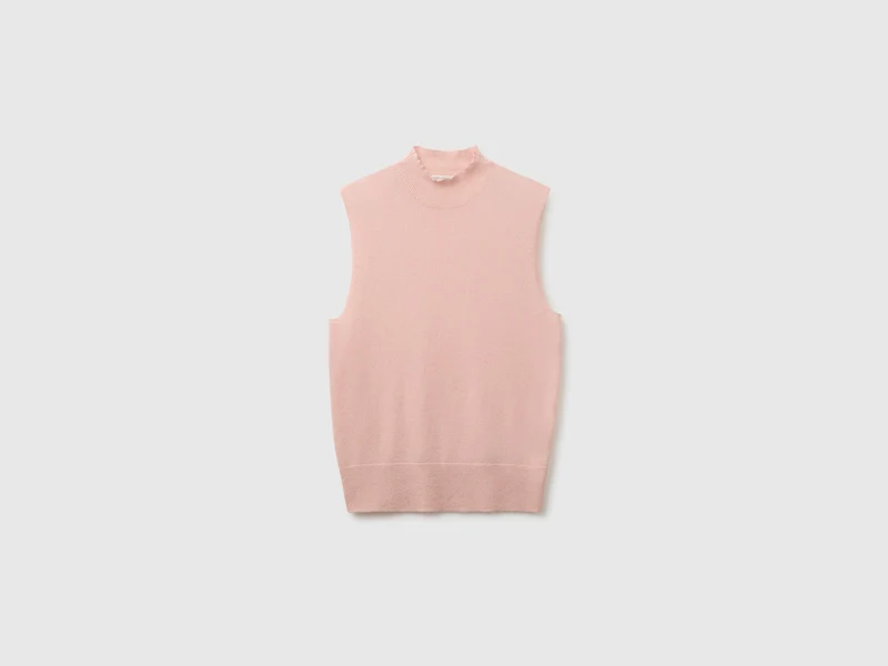 Ärmelloser Rollkragenpullover aus ultraleichtem Wollmischgewebe