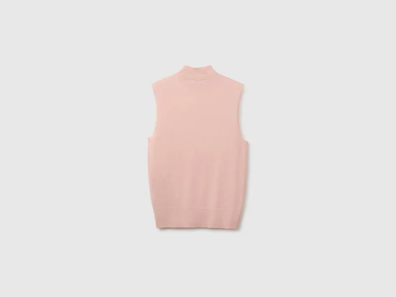 Ärmelloser Rollkragenpullover aus ultraleichtem Wollmischgewebe