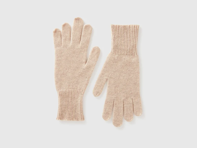 Beige Handschuhe aus reiner Merinowolle