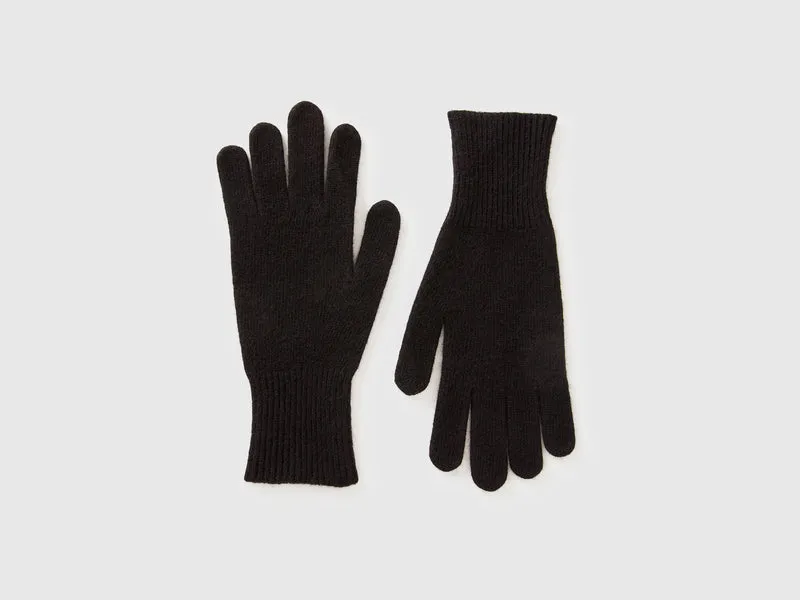 Schwarze Handschuhe aus reiner Merinowolle