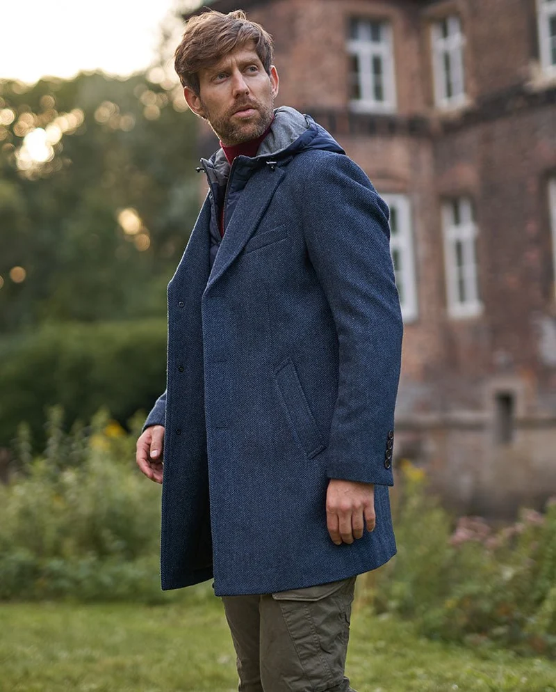 Herren Kurzmantel "Flynston" mit Westeneinsatz in blue Herringbone