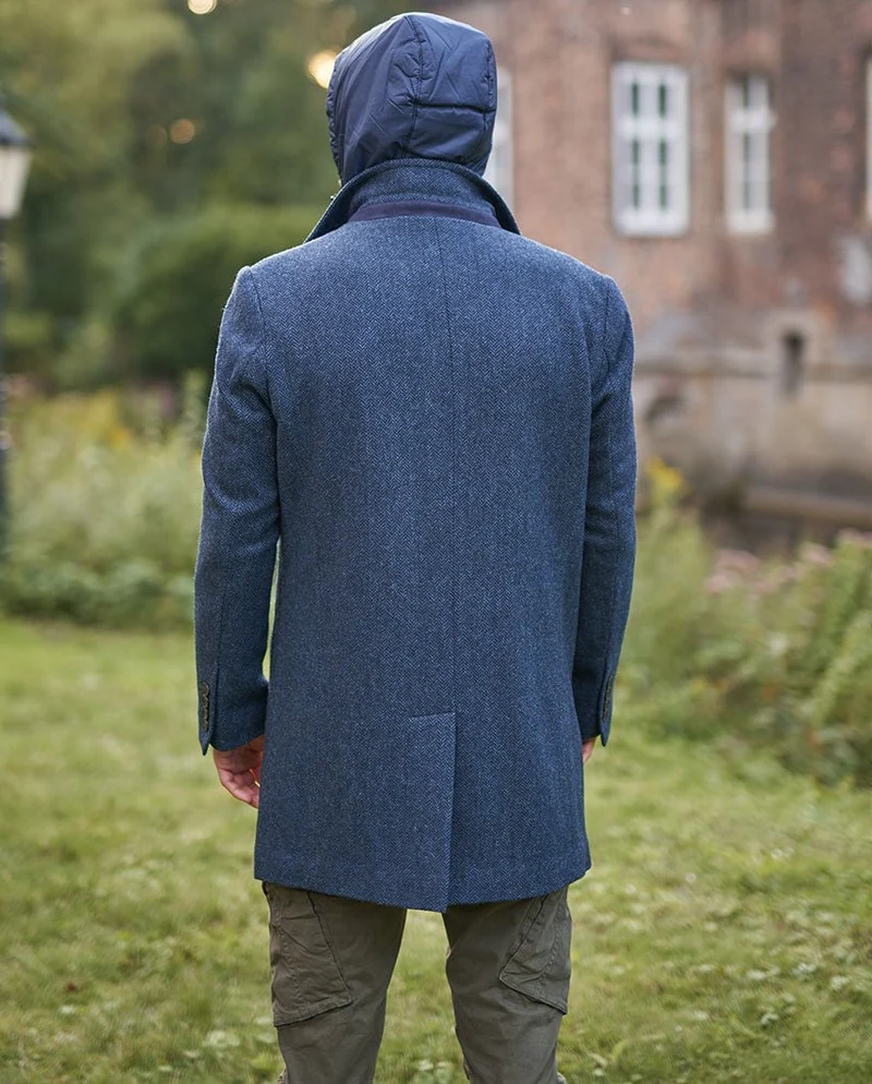 Herren Kurzmantel "Flynston" mit Westeneinsatz in blue Herringbone