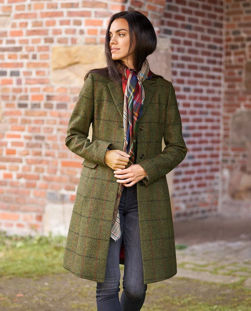 Harris Tweed Damenmantel "Emilia" in green overcheck