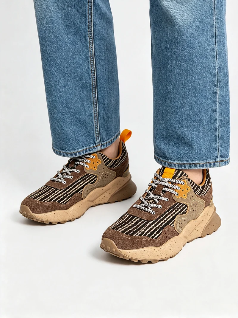 Sneakers chunky da donna con zeppa - caffè