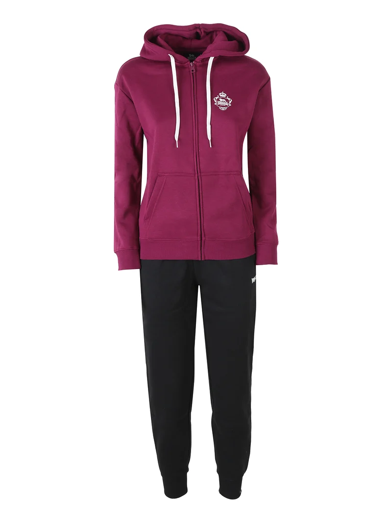 Completo tuta da donna in felpa con cappuccio e zip - bordeaux