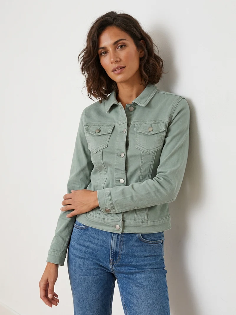 Giacca in jeans da donna con bottoni - verde chiaro
