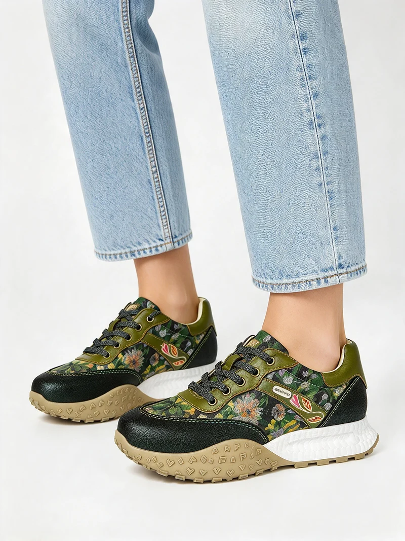 EVITAO 96 Sneakers donna in pelle con stampa floreale - verde