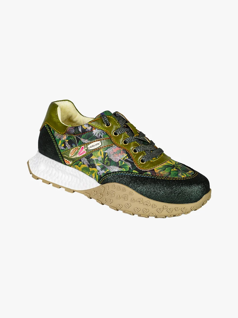 EVITAO 96 Sneakers donna in pelle con stampa floreale - verde