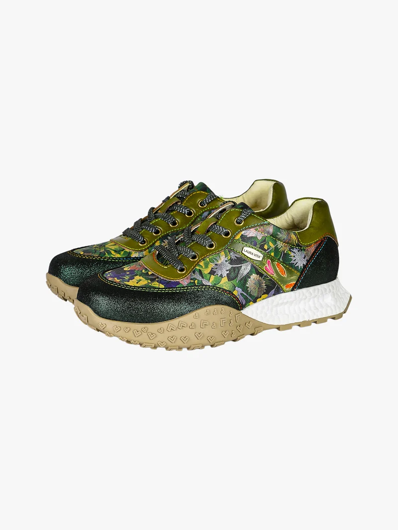 EVITAO 96 Sneakers donna in pelle con stampa floreale - verde