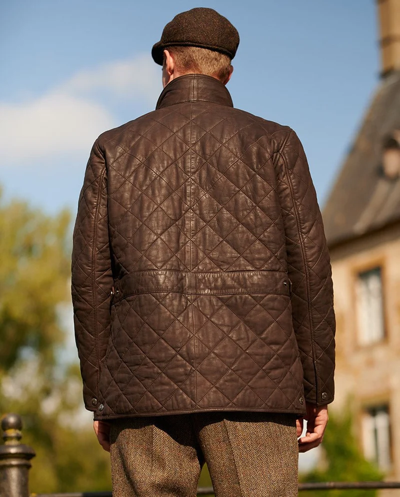 Gesteppte Herren Lederjacke "Ben" aus braunem Lammnubuk