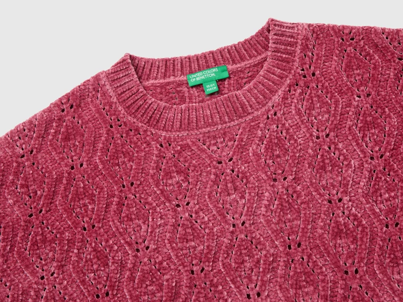 Chenille-Pullover mit Rundhalsausschnitt