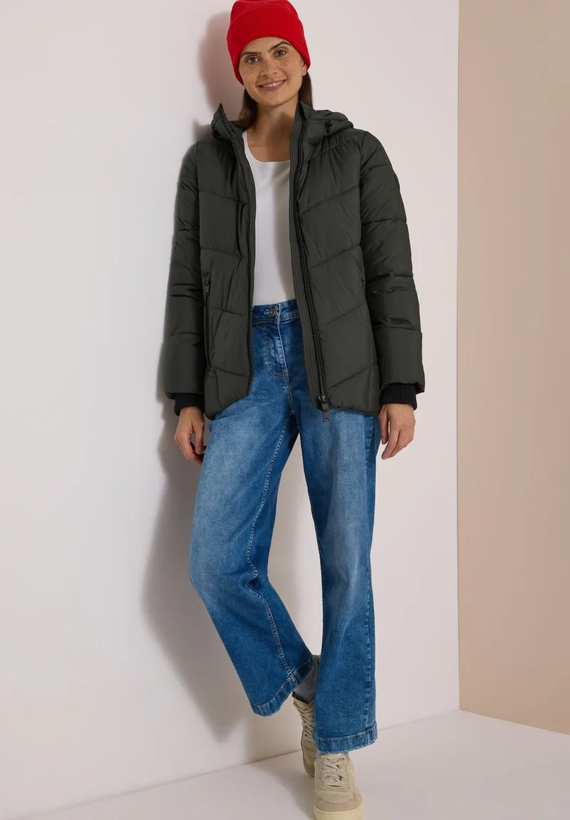 Puffer-Jacke in Midi-Länge mit Kapuze