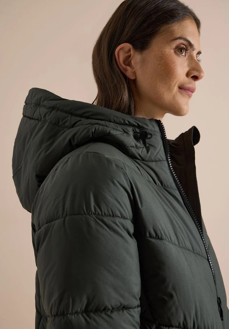 Puffer-Jacke in Midi-Länge mit Kapuze