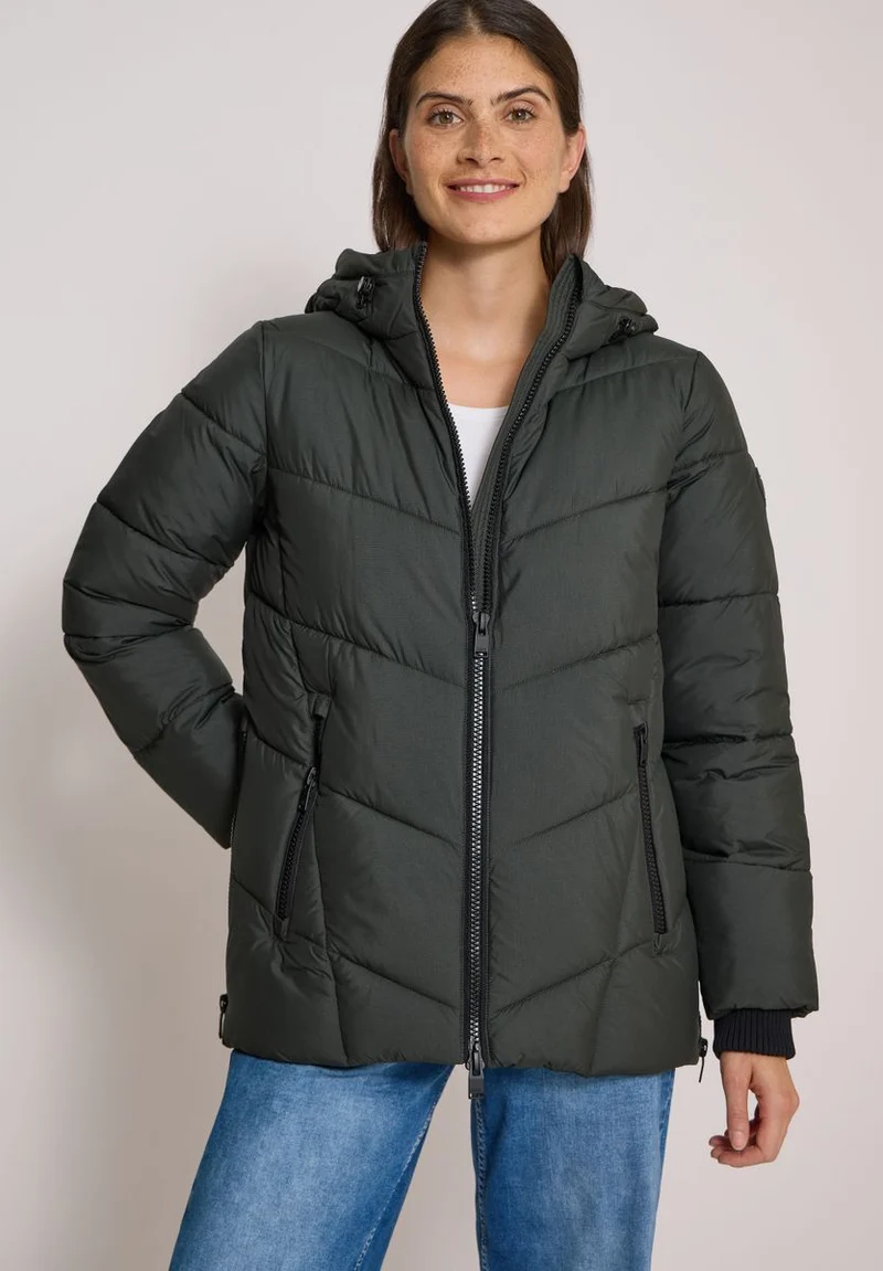 Puffer-Jacke in Midi-Länge mit Kapuze