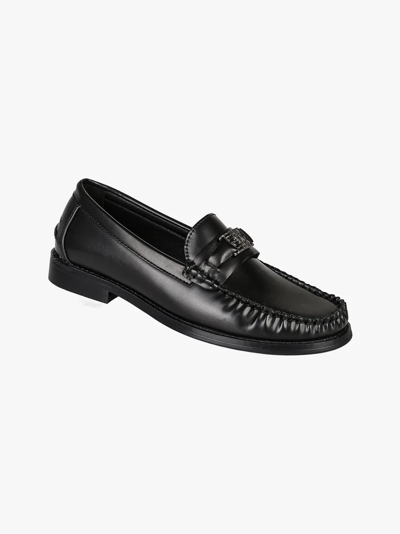 Mocassini donna in ecopelle con dettaglio logo - nero