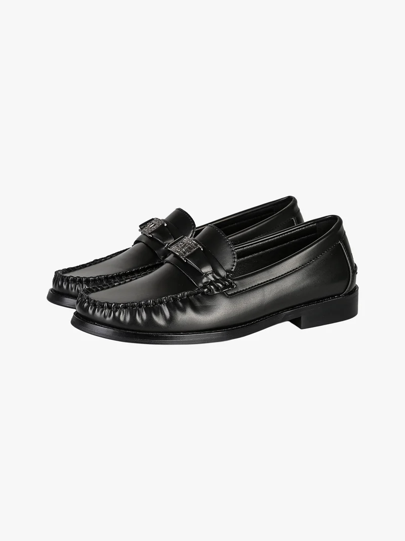 Mocassini donna in ecopelle con dettaglio logo - nero
