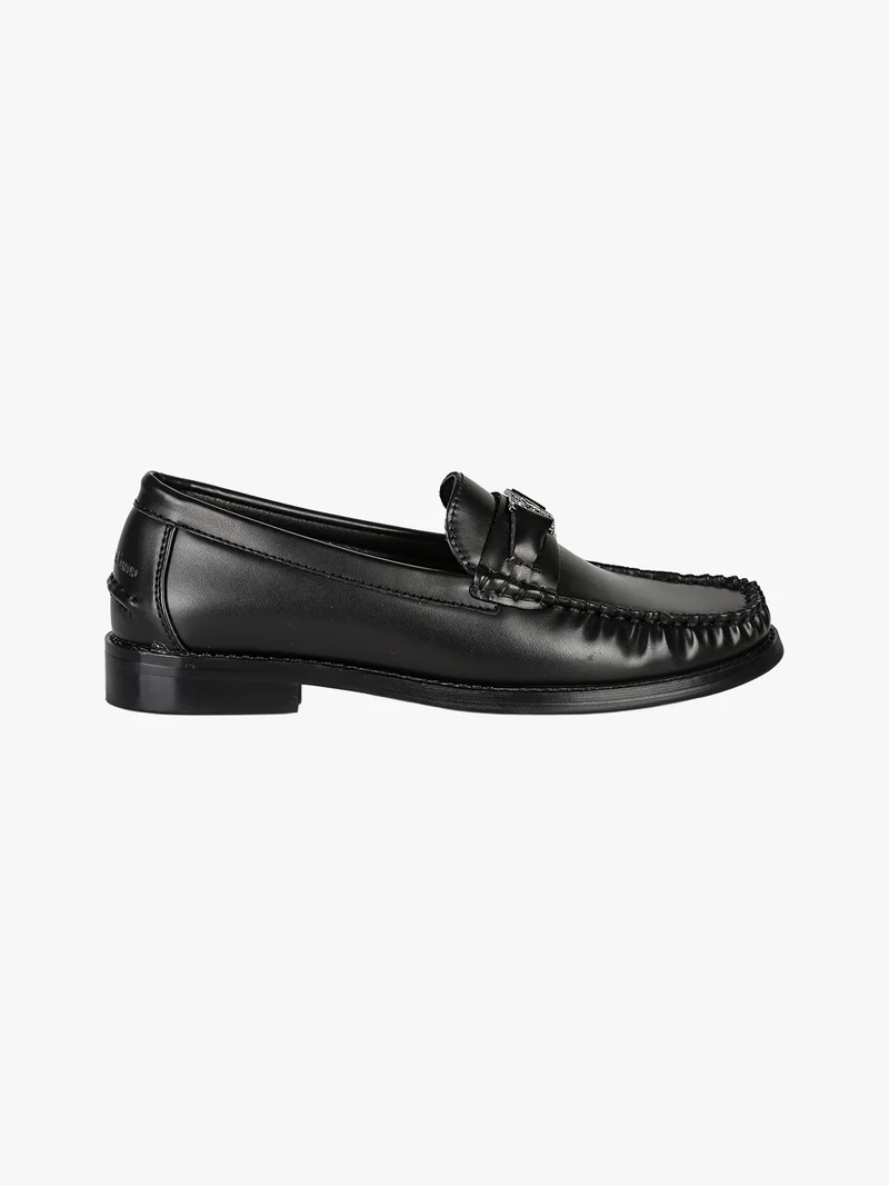 Mocassini donna in ecopelle con dettaglio logo - nero