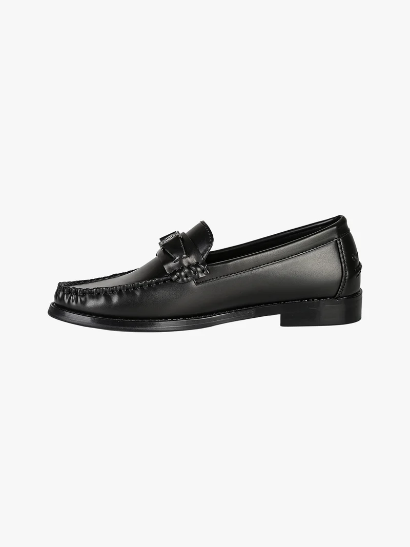 Mocassini donna in ecopelle con dettaglio logo - nero