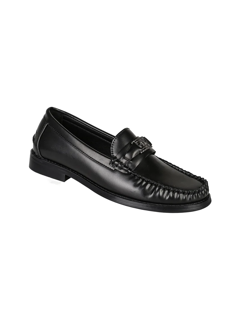 Mocassini donna in ecopelle con dettaglio logo - nero